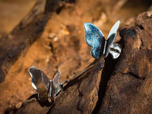 Wholesale 1/3 pcs- Hammered Butterfly Wing Earring Studs- Sterling Silver 925