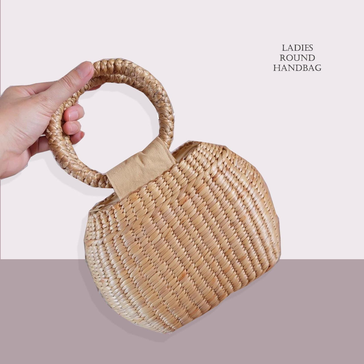 Lady Handmade Boho Water Hyacinth Ladies round Handbag Spring Shopper - Natural