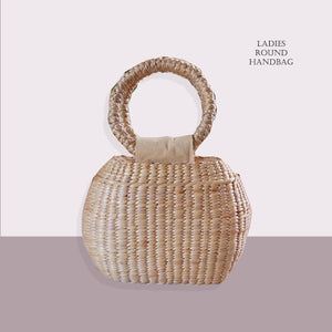 Lady Handmade Boho Water Hyacinth Ladies round Handbag Spring Shopper - Natural