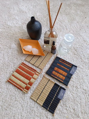 Wholesale set of 10/ 40 Orange black Handwoven Handmade Sedge Coaster 4"x4"- Stripe Tones Gift Set