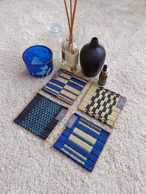 Wholesale set of 10/ 40 Navy white Handwoven Handmade Sedge Coaster 4"x4"- Stripe Tones Gift Set