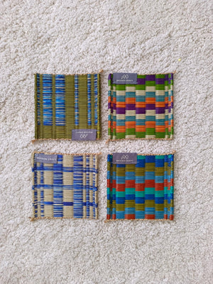 Wholesale set of 10/ 40 Emerald navy Handwoven Handmade Sedge Coaster 4"x4"- Stripe Tones Gift Set