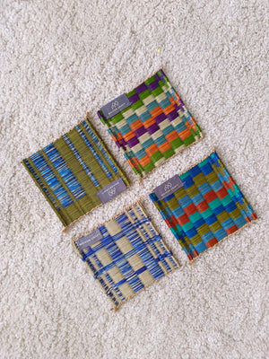 Wholesale set of 10/ 40 Emerald navy Handwoven Handmade Sedge Coaster 4"x4"- Stripe Tones Gift Set