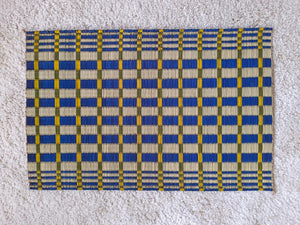 Wholesale set of 2/ 12 Checkered navy yellow Handwoven Eco-Friendly Woven Placemat - Midnight Stripe Rain 11.8x17.7 inches