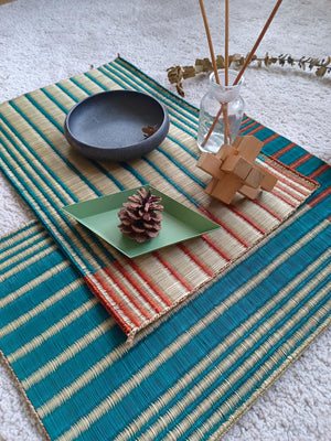 Wholesale set of 2/ 12 Horizon Green orange Handwoven Eco-Friendly Woven Placemat - Midnight Stripe Rain 11.8x17.7 inches