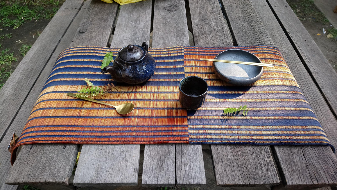 Wholesale set of 1/ 3 PCS Two tone navy orange Handwoven Eco-Friendly Woven Runner - Horizon double stripe 11.8x80 inches