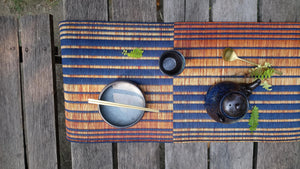 Wholesale set of 1/ 3 PCS Two tone navy orange Handwoven Eco-Friendly Woven Runner - Horizon double stripe 11.8x80 inches