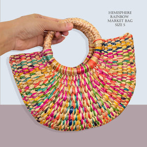 Wholesale 1/ 3 PCS- Rainbow Handmade Boho Water Hyacinth Semi-Circle Tote Bag Handbag Market Bag Spring Shopper