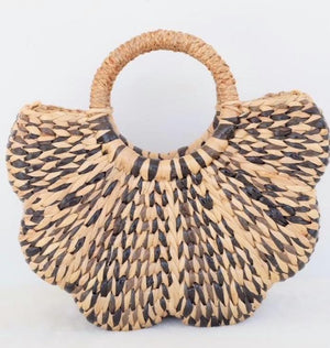 Wholesale 1/ 3 PCS Water Hyacinth Flower scallop Shape Handbag - Small, Black & Natural