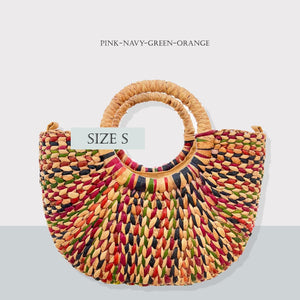 Wholesale 1/ 3 PCS- Random Rainbow Handmade Boho Water Hyacinth Semi-Circle Tote Bag Handbag Market Bag Spring Shopper, Limited edition