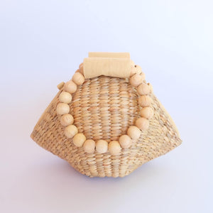 Seashell Water Hyacinth Handbag - Boho Handmade Spring Shopper - Natural