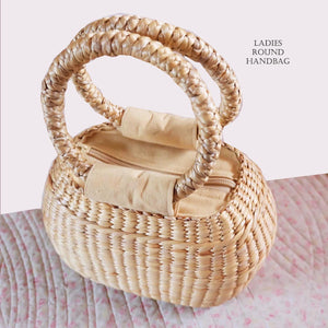 Lady Handmade Boho Water Hyacinth Ladies round Handbag Spring Shopper - Natural