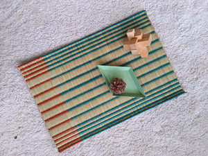 Wholesale set of 2/ 12 Horizon Green orange Handwoven Eco-Friendly Woven Placemat - Midnight Stripe Rain 11.8x17.7 inches