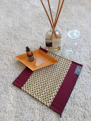 Wholesale set of 2/ 10 PCS Star grid Handwoven Handmade Sedge Trivet 8"x8"- Orange &red wine Tones Gift Set