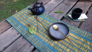 Wholesale set of 1/ 3PCS Two tone Blue green Handwoven Eco-Friendly Woven Runner - Horizon double stripe 11.8x80 inches