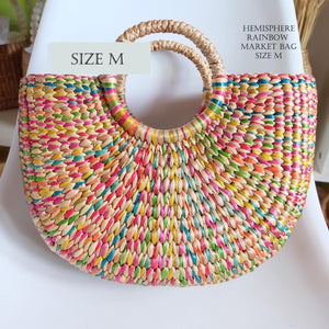 Wholesale 1/ 3 PCS- Random Rainbow Handmade Boho Water Hyacinth Semi-Circle Tote Bag Handbag Market Bag Spring Shopper, Limited edition