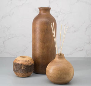 Wholesale 1/3PCS Natural Handmade Mango carved 10x3inch tall vase- zen wabisabi living-Milk Bottle Shape