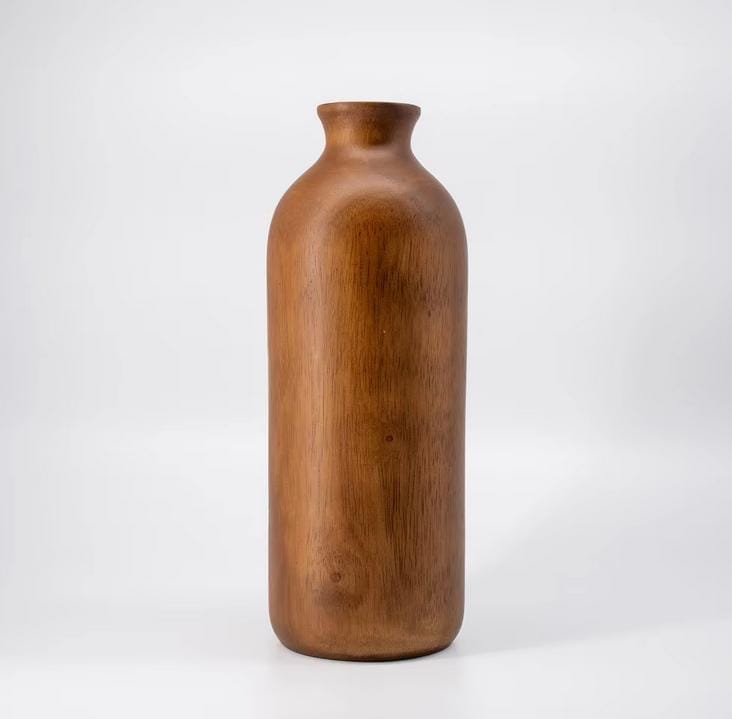 Wholesale 1/3PCS Natural Handmade Mango carved 10x3inch tall vase- zen wabisabi living-Milk Bottle Shape